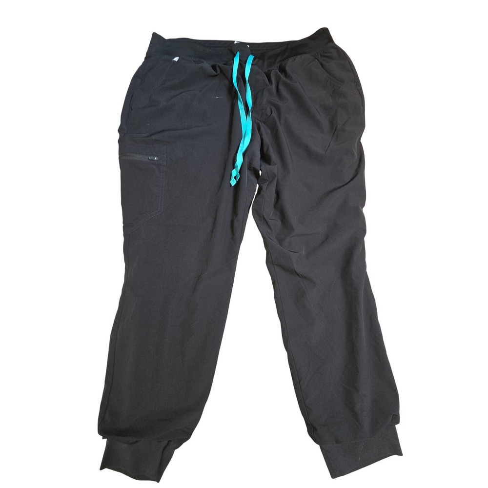 FIGS Technical Collection Black Jogger Scrub Pants Womens XXL W23SW2005 Teal Tie